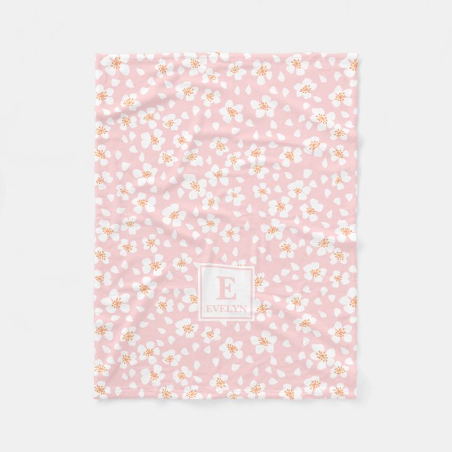 Pink Floral Monogram Custom Blanket for girls Fleecefilt (Framsidan)