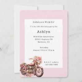 Pink Floral Motorcycle Birthday   Inbjudningar