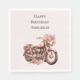 Pink Floral Motorcycle Birthday Pappersservett