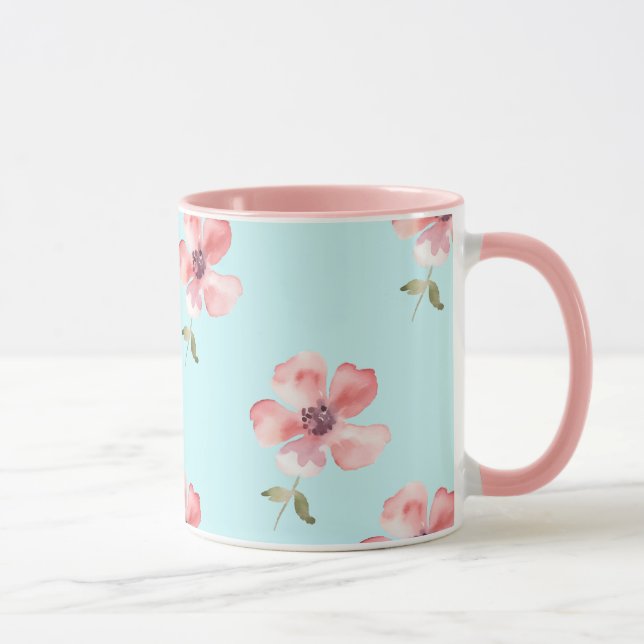 Pink Floral Mug – Blue Pastel Pattern Mugg (Höger)