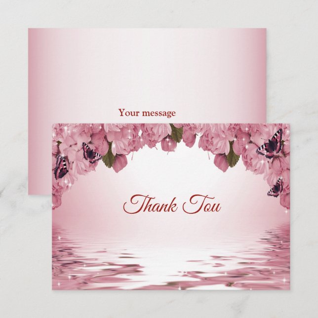 Pink Floral Nature Butterfly Outdoor Wedding Tack Kort (Fram/baksida)