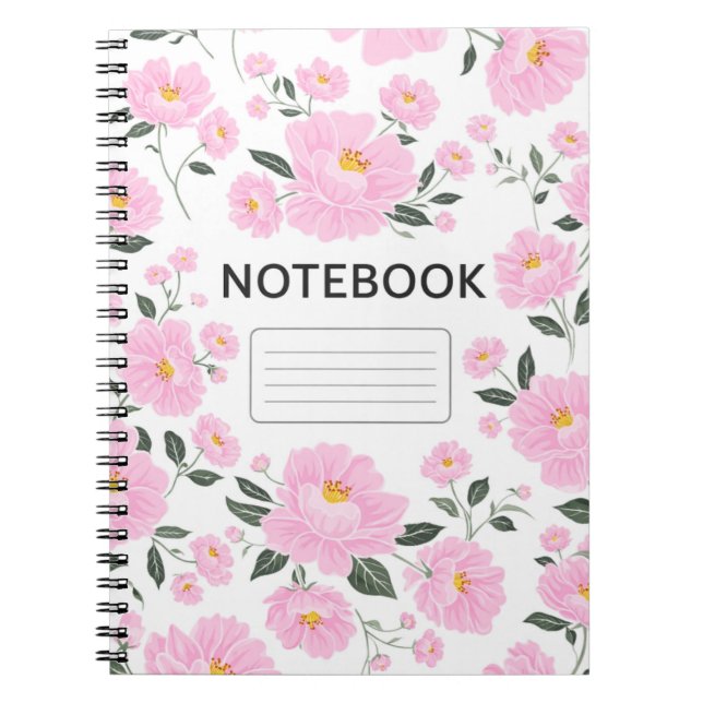 Pink Floral Notebook Cover | Elegant Rose Flower  Anteckningsbok (Framsidan)
