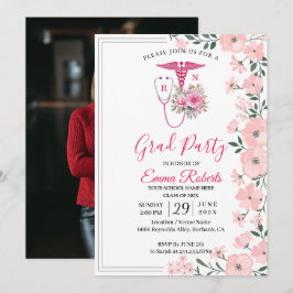 Pink Floral Nurse Graduation Invitation | RN BSN G Inbjudningar