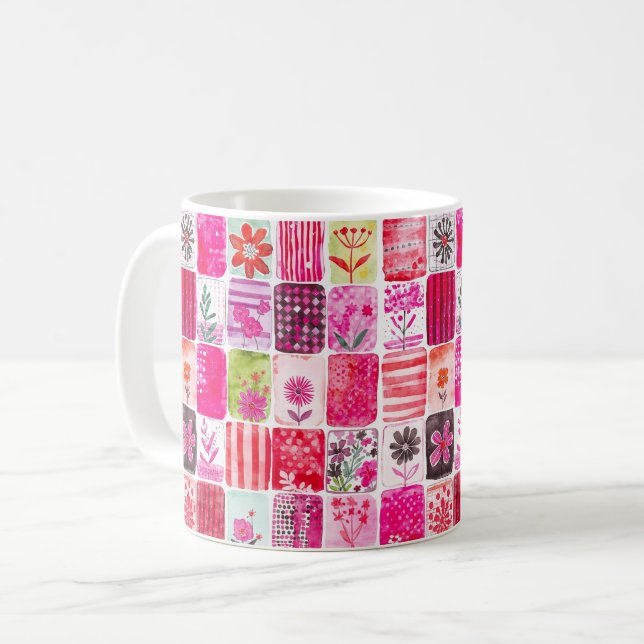Pink Floral Patchwork Kaffemugg (Framsida vänster)