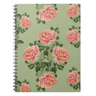Pink Floral Pattern on Green Background | Seamless Anteckningsbok