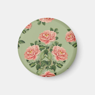 Pink Floral Pattern on Green Background | Seamless Magnet