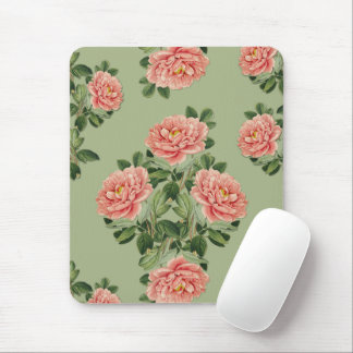 Pink Floral Pattern on Green Background | Seamless Musmatta