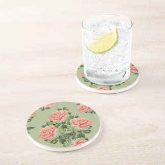 Pink Floral Pattern on Green Background | Seamless Underlägg