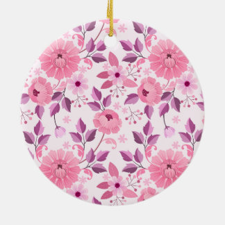 Pink Floral Pattern with Elegant Blossoms Julgransprydnad Keramik