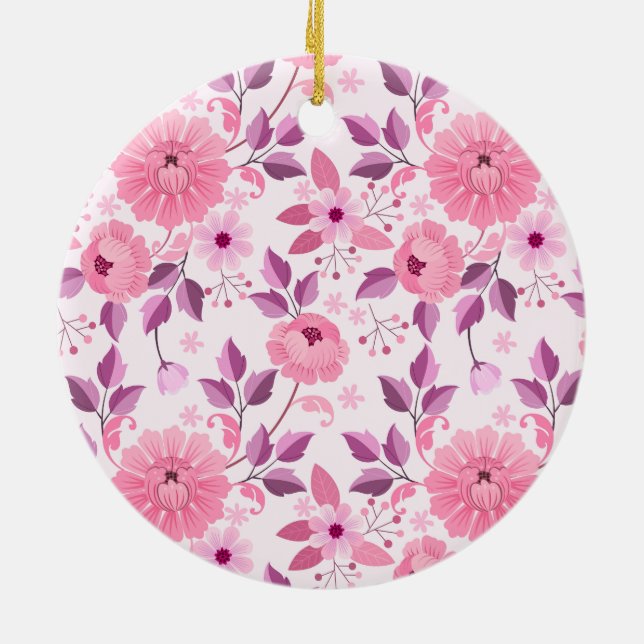Pink Floral Pattern with Elegant Blossoms Julgransprydnad Keramik (Baksidan)
