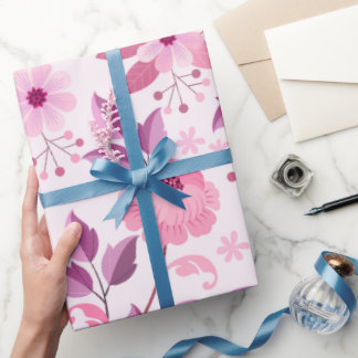 Pink Floral Pattern with Elegant Blossoms Presentpapper