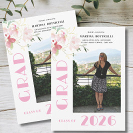 Pink Floral Photo Graduation Announcement Meddelande