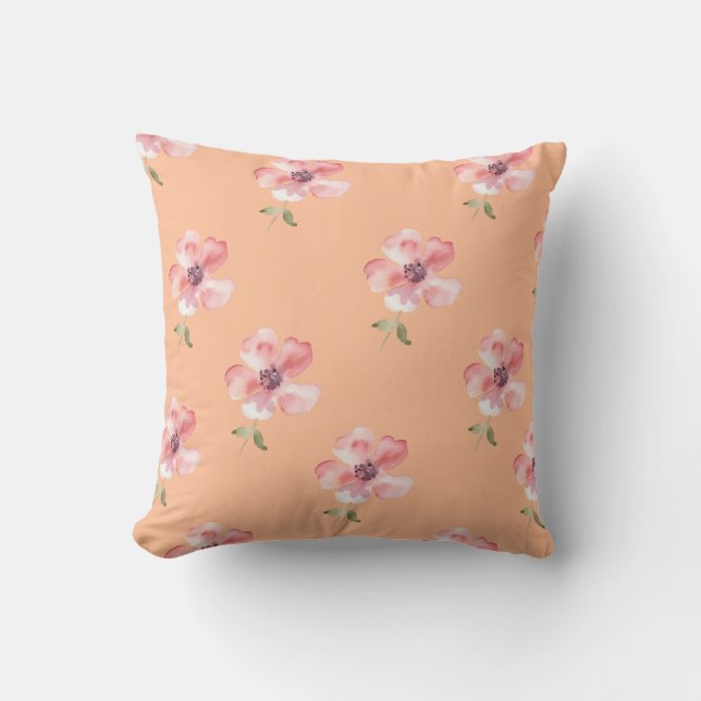 Pink Floral Pillow – Orange Pastel Pattern Kudde (Framsida)