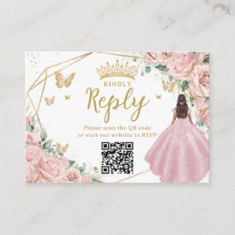 Pink Floral Princess Quinceanera RSVP QR Code Tilläggskort