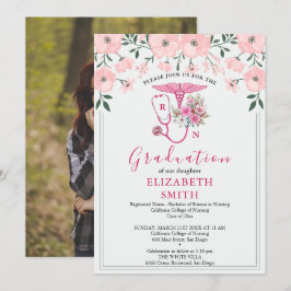 Pink Floral RN Nursing Graduation Invitation | BSN Inbjudningar