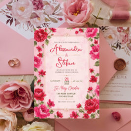 Pink Floral Romantic Rose Elegant Garden Inbjudningar