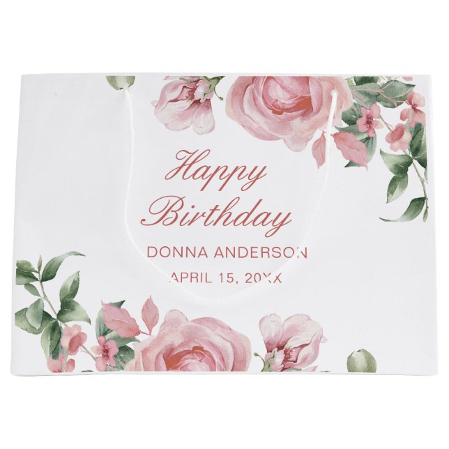 Pink Floral Rose Birthday Party Plate (Framsidan)