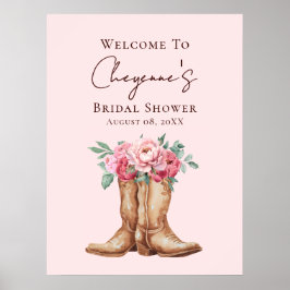 Pink Floral Rustic Cowgirl Bridal Shower Welcome Poster