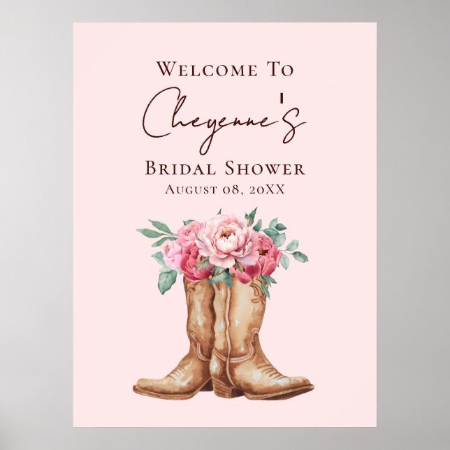 Pink Floral Rustic Cowgirl Bridal Shower Welcome Poster (Framsidan)