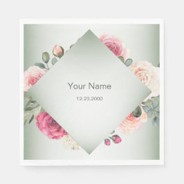 Pink Floral Rustic Geometric Green Party Pappersservett