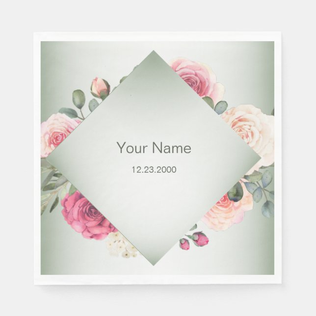 Pink Floral Rustic Geometric Green Party Pappersservett (Framsidan)