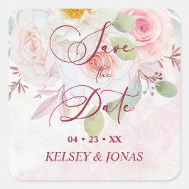 Pink Floral Save the Date Whimsical Quote Fyrkantigt Klistermärke