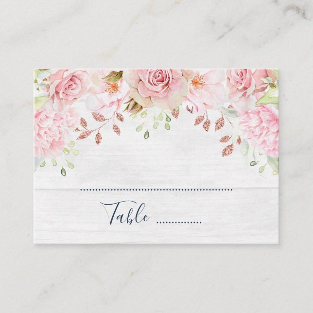 Pink Floral Spring Wedding Place Setting Cards Placeringskort (Framsida)