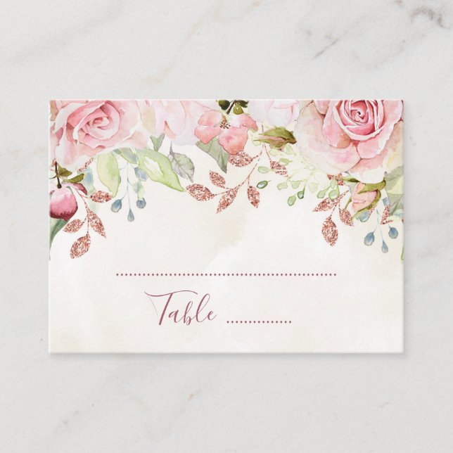 Pink Floral Spring Wedding Place Setting Cards Placeringskort (Framsida)
