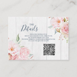 Pink Floral Spring Wedding QR code Details Insert Tilläggskort