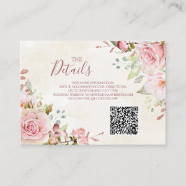 Pink Floral Spring Wedding QR code Details Insert Tilläggskort