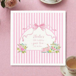 Pink Floral Stripe Let's Par-tea Birthday Pappersservett