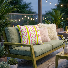 Pink Floral Stripe Pillow Kudde