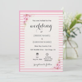 Pink Floral Striped Wedding Invitation Inbjudningar