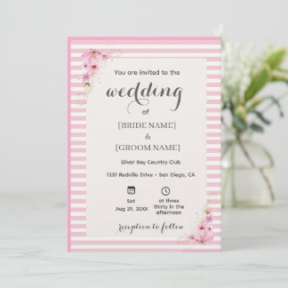 Pink Floral Striped Wedding Invitation Inbjudningar