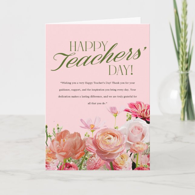 Pink Floral Teacher’s Day Card Kort (Framsida)