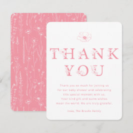 Pink Floral Thank You Card | Baby Shower Tack Kort