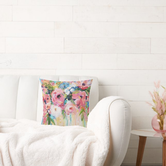 Pink Floral Throw Pillow Kudde (Soffa)