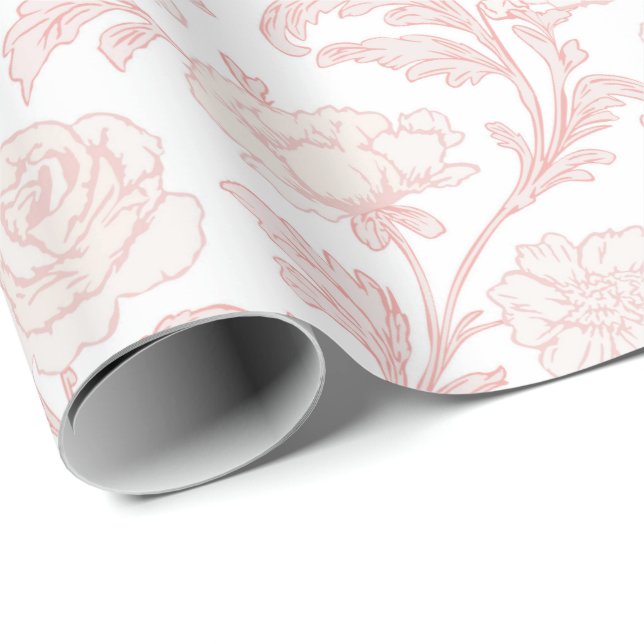 Pink Floral Toile Wrapping Paper Presentpapper (Rullad Hörn)