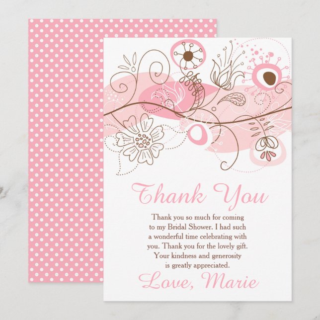 Pink Floral Twist Bridal Shower  Tack Kort (Fram/baksida)