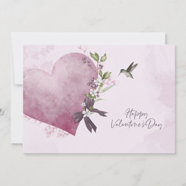 Pink Floral Valentine's Day Card with Floral Heart Inbjudningar (Framsida)