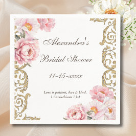 Pink Floral Vintage Peony Christian Bridal Shower Pappersservett