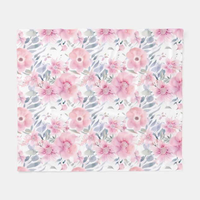 Pink Floral Watercolor  Fleecefilt (Framsidan (Horisontell))