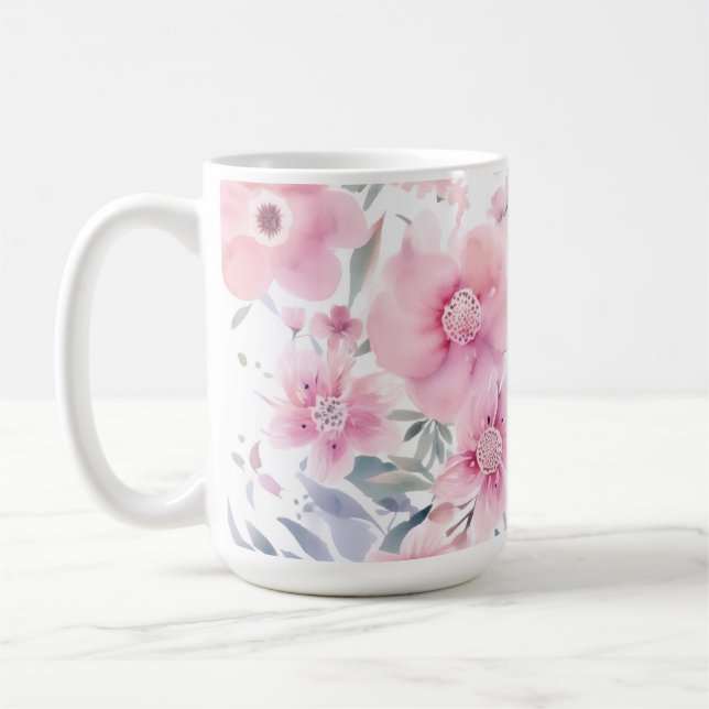 Pink Floral Watercolor  Kaffemugg (Vänster)