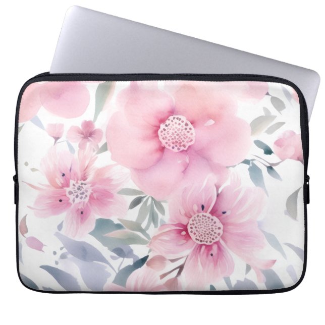 Pink Floral Watercolor  Laptop Fodral (Framsidan)