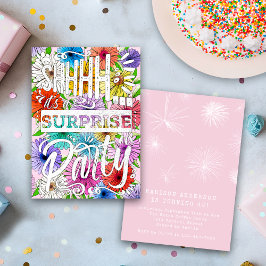 Pink Floral Watercolor Shh Surprise Birthday Party Inbjudningar