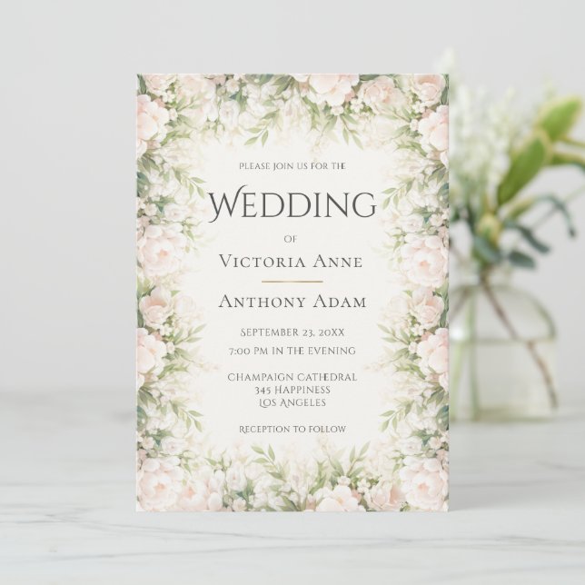 Pink Floral Watercolor Wedding  Inbjudningar (Stående Fram)