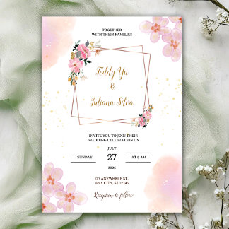Pink Floral Watercolor Wedding Invitation Inbjudningar
