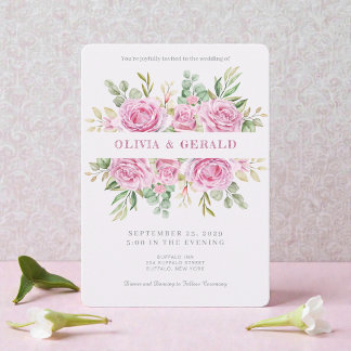 Pink Floral Watercolor Wedding Invitation  Inbjudningar