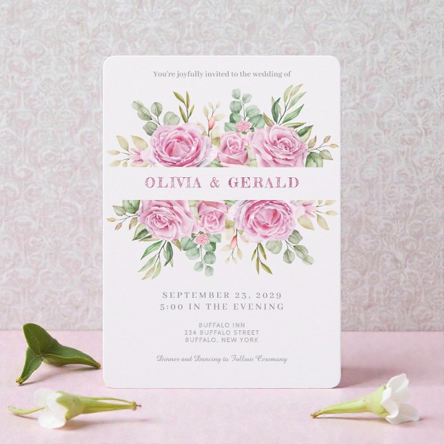 Pink Floral Watercolor Wedding Invitation  Inbjudningar (Skapare uppladdad)