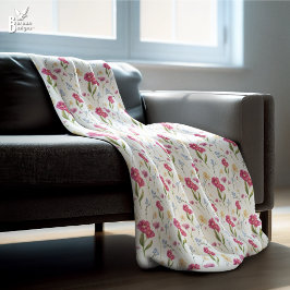 Pink Floral Watercolor Wildflower Fleecefilt